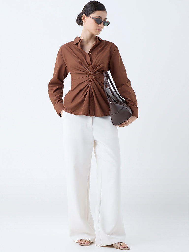 Wardrobe Brown Knot-Detailed Shirt - Image 2