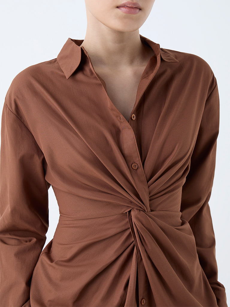Wardrobe Brown Knot-Detailed Shirt - Image 3