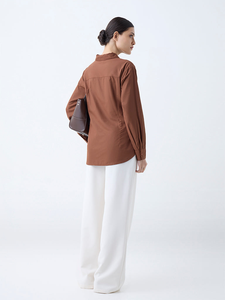 Wardrobe Brown Knot-Detailed Shirt - Image 4