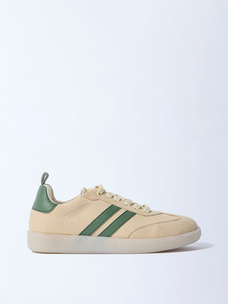 Yellow Beige Suede Lace-Up Sneakers