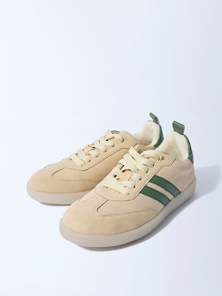 Yellow Beige Suede Lace-Up Sneakers - Image 2