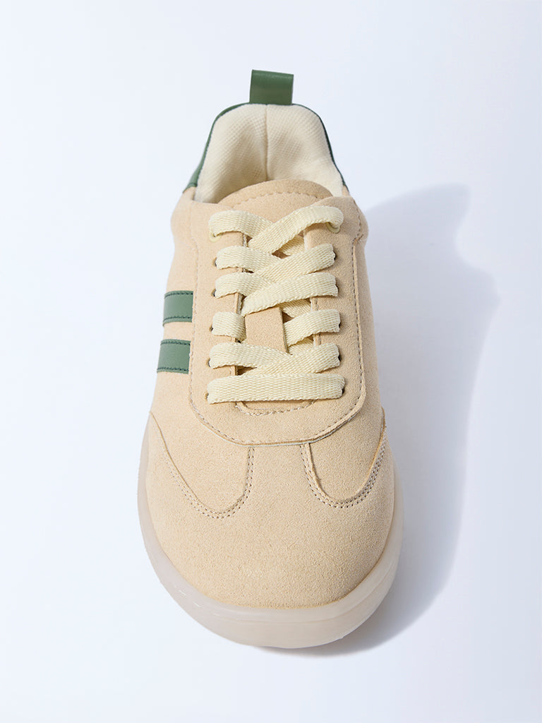 Yellow Beige Suede Lace-Up Sneakers - Image 3