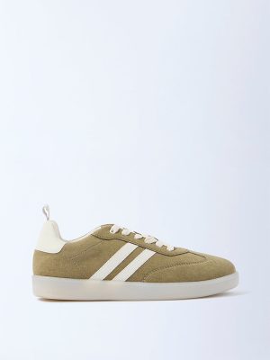 Yellow Olive Suede Lace-Up Sneakers