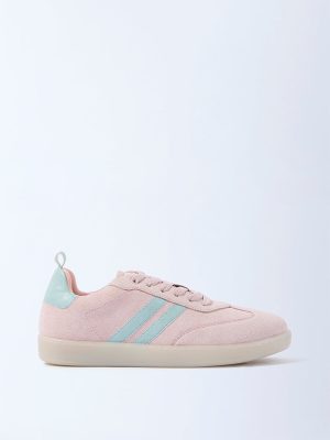 Yellow Pink Suede Lace-Up Sneakers