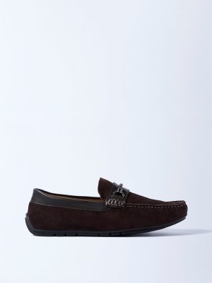 SOLEPLAY Dark Brown Suede Braided-Detail Leather Loafers
