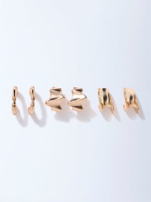 Westside Accessories Gold Think and Chunky Hoops - Pack of 3