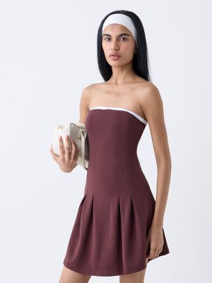 Studiofit Dark Brown Box Pleated Tube Dress