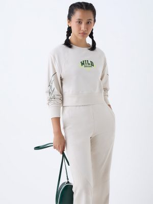 Studiofit Cream Typographic Cotton-Blend Sweatshirt