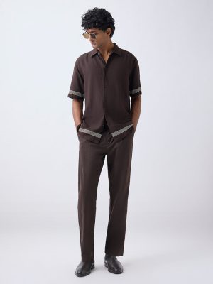 Ascot Dark Brown Striped Relaxed-Fit Shirt