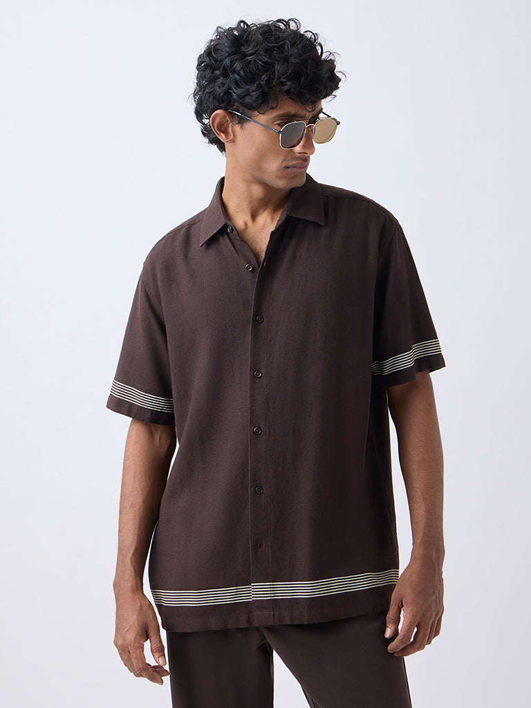 Ascot Dark Brown Striped Relaxed-Fit Shirt - Image 2