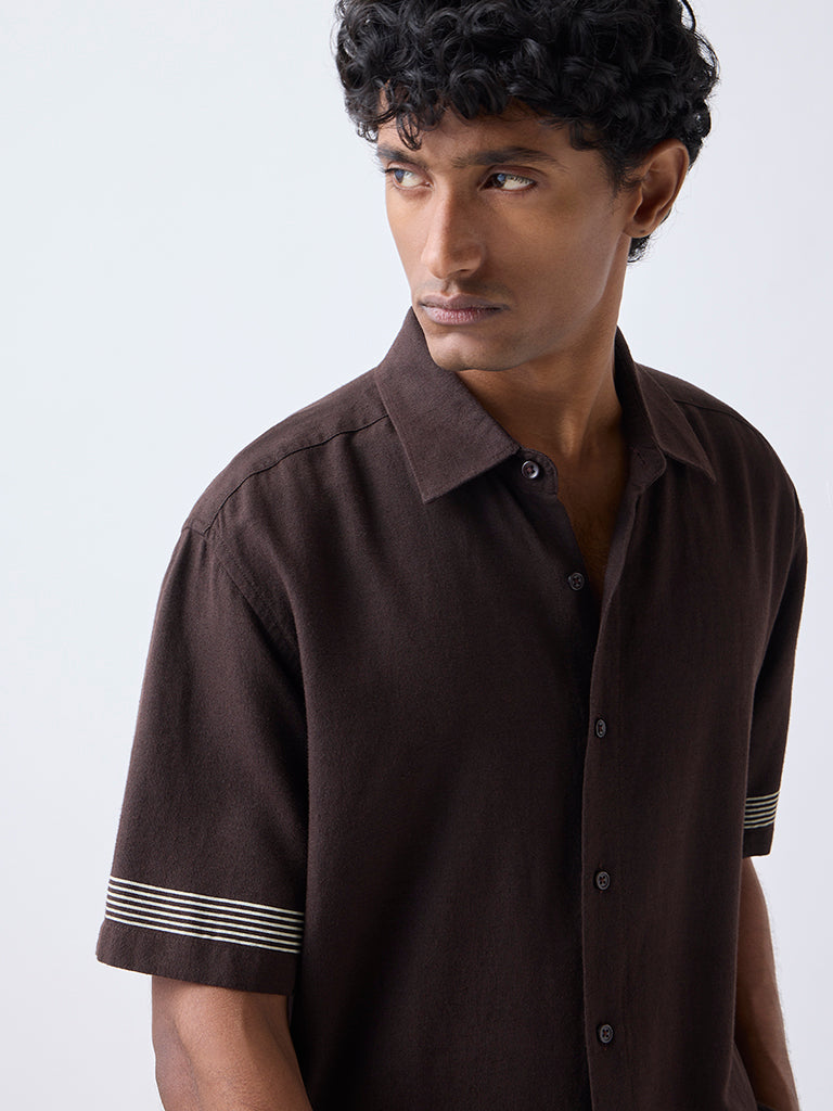 Ascot Dark Brown Striped Relaxed-Fit Shirt - Image 3