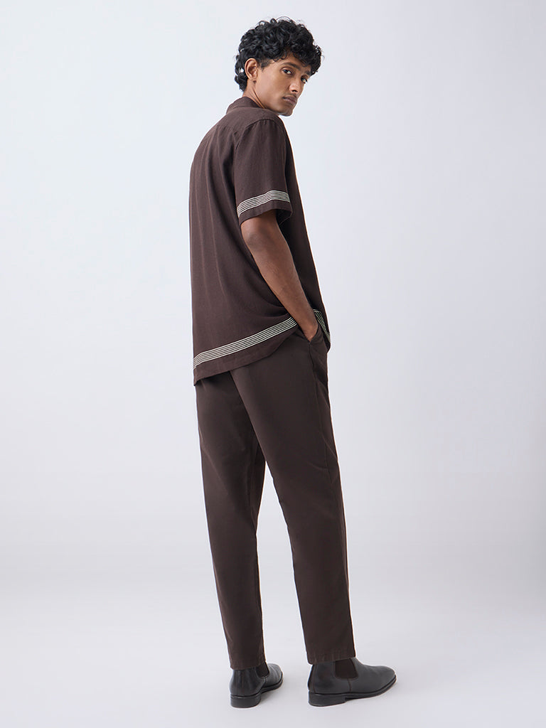 Ascot Dark Brown Striped Relaxed-Fit Shirt - Image 4