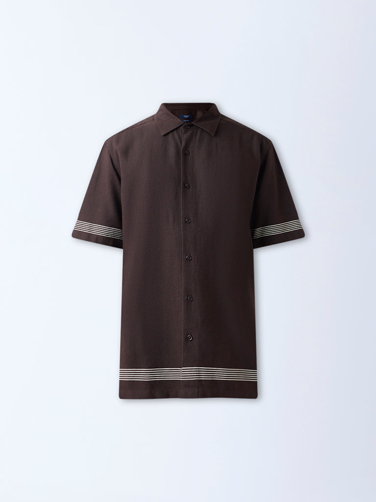 Ascot Dark Brown Striped Relaxed-Fit Shirt - Image 5