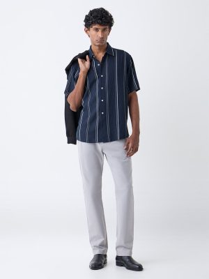 Ascot Navy Striped Relaxed-Fit Shirt
