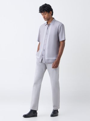 Ascot Grey Printed Relaxed-Fit Shirt
