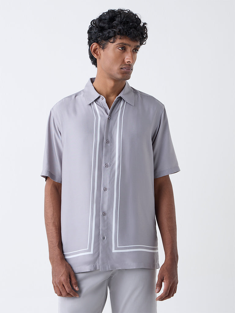 Ascot Grey Printed Relaxed-Fit Shirt - Image 2