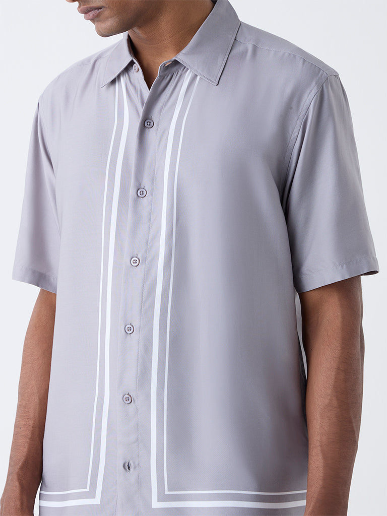 Ascot Grey Printed Relaxed-Fit Shirt - Image 3
