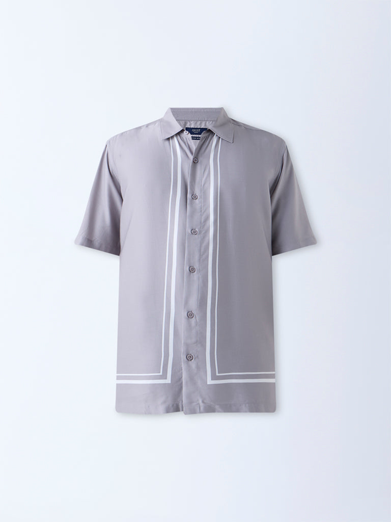 Ascot Grey Printed Relaxed-Fit Shirt - Image 5