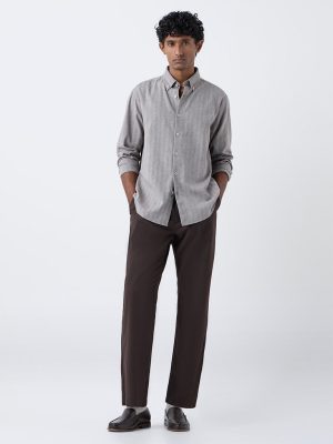 Ascot Taupe Chevron Printed Relaxed-Fit Cotton-Blend Shirt