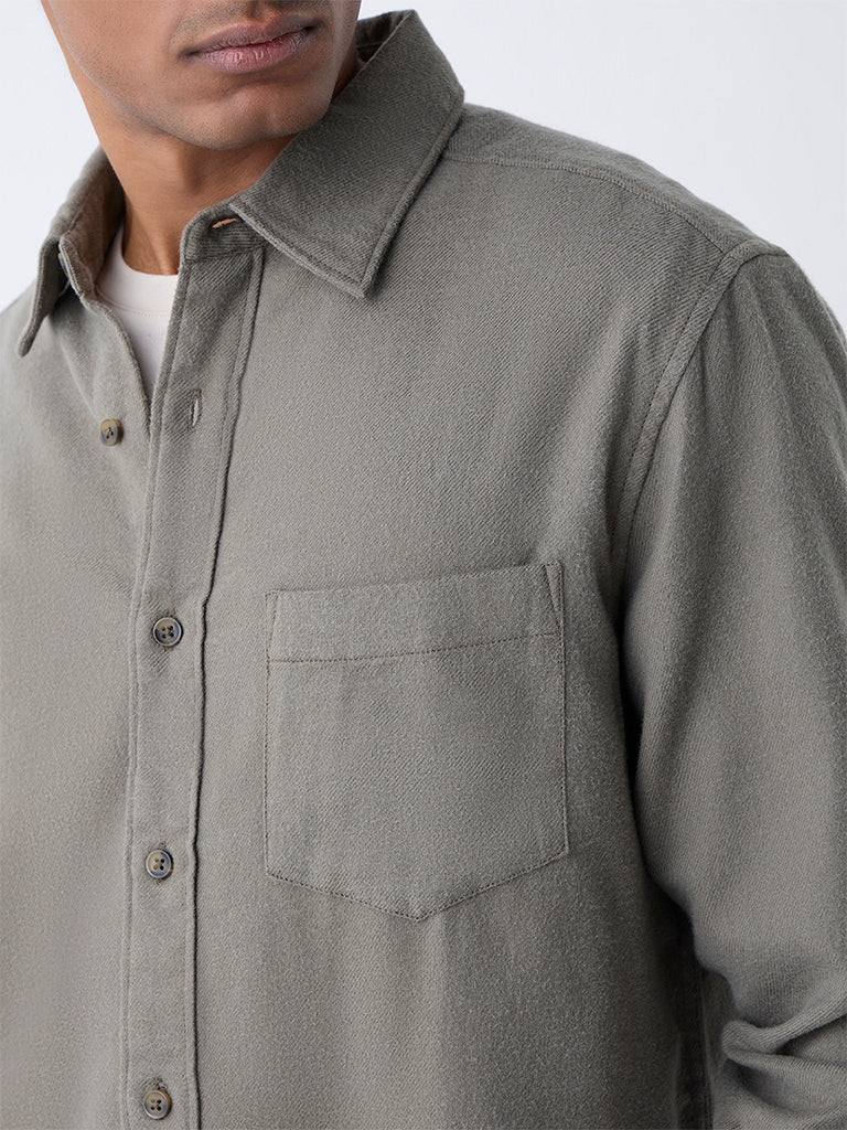 WES Casuals Olive Solid Relaxed-Fit Cotton Shirt - Image 4