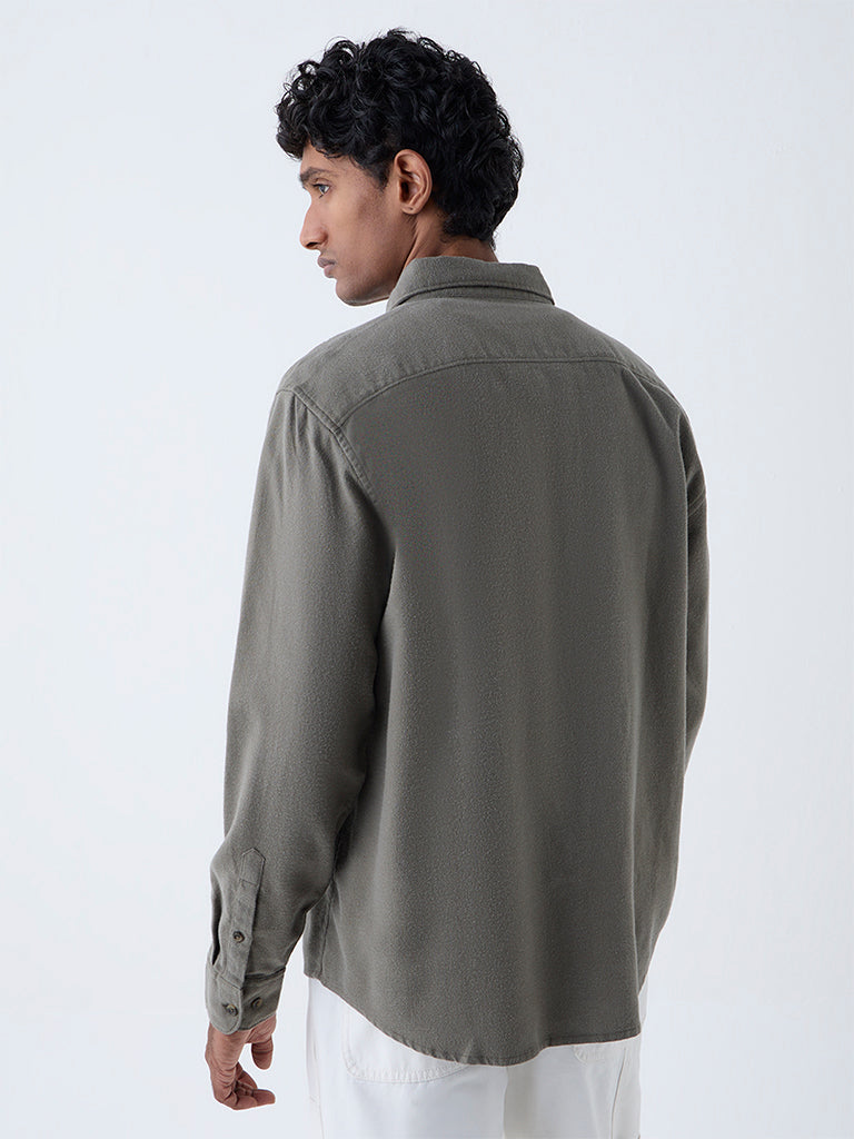 WES Casuals Olive Solid Relaxed-Fit Cotton Shirt - Image 5