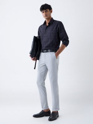 WES Formals Black Checkered Slim-Fit Cotton Shirt