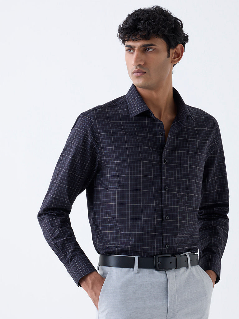 WES Formals Black Checkered Slim-Fit Cotton Shirt - Image 2