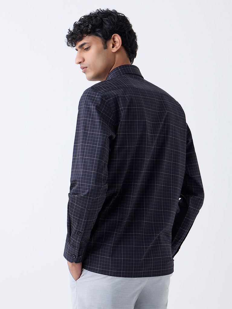 WES Formals Black Checkered Slim-Fit Cotton Shirt - Image 4