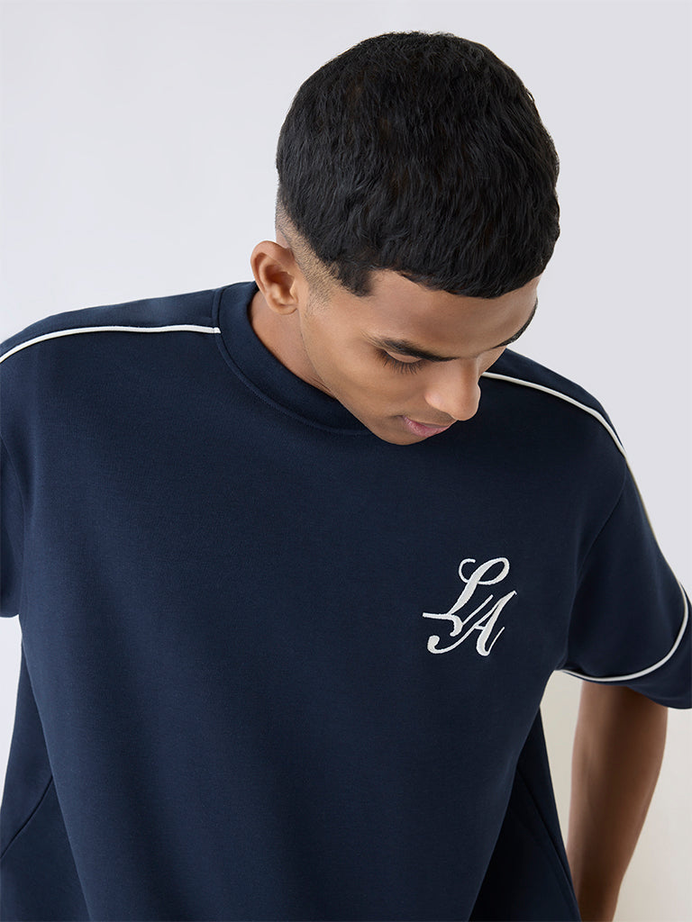 Studiofit Navy Text Detailed Relaxed-Fit T-Shirt - Image 3