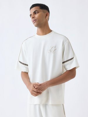 Studiofit Off-White Text Pattern Relaxed-Fit T-Shirt