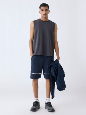 Studiofit Navy Relaxed-Fit Mid-Rise Shorts