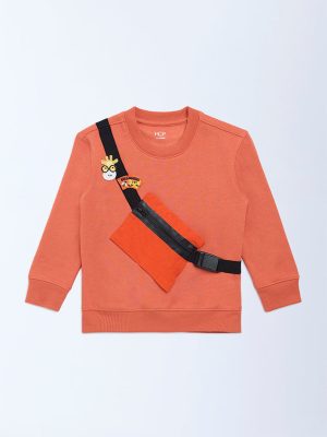 HOP Kids Orange Pouch-Detailed Cotton-Blend Sweatshirt