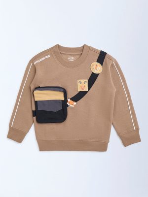 HOP Kids Brown Pouch Detailed Cotton-Blend Sweatshirt