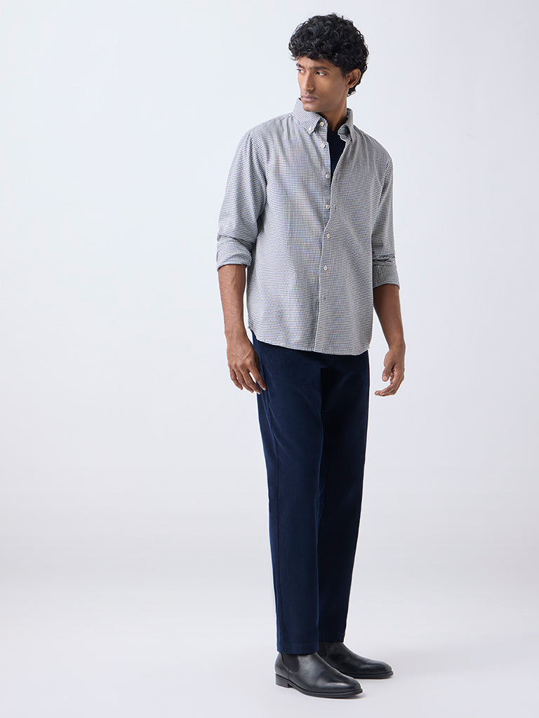 Ascot Blue Houndstooth Checks Relaxed-Fit Cotton Shirt - Image 2