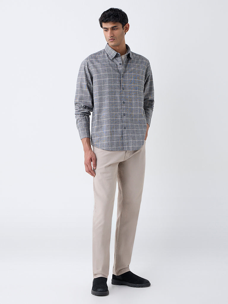 Ascot Charcoal Checkered Relaxed-Fit Cotton Shirt