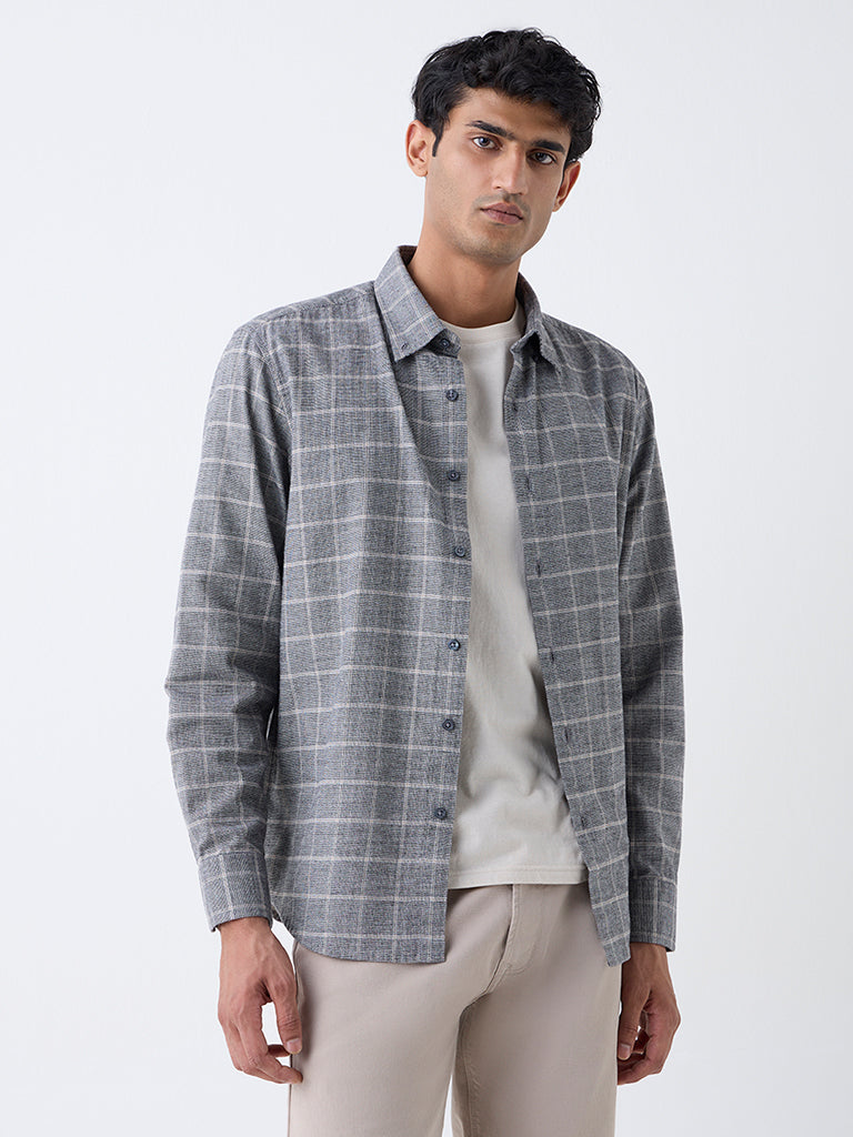Ascot Charcoal Checkered Relaxed-Fit Cotton Shirt - Image 2