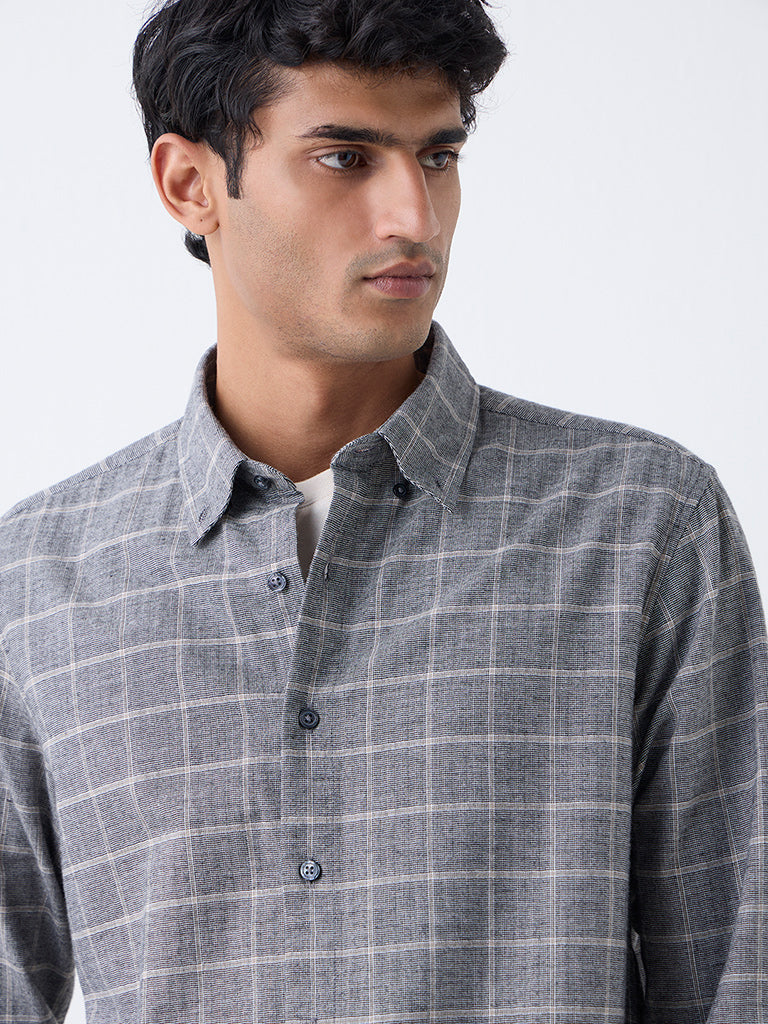 Ascot Charcoal Checkered Relaxed-Fit Cotton Shirt - Image 3