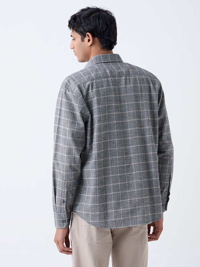 Ascot Charcoal Checkered Relaxed-Fit Cotton Shirt - Image 4