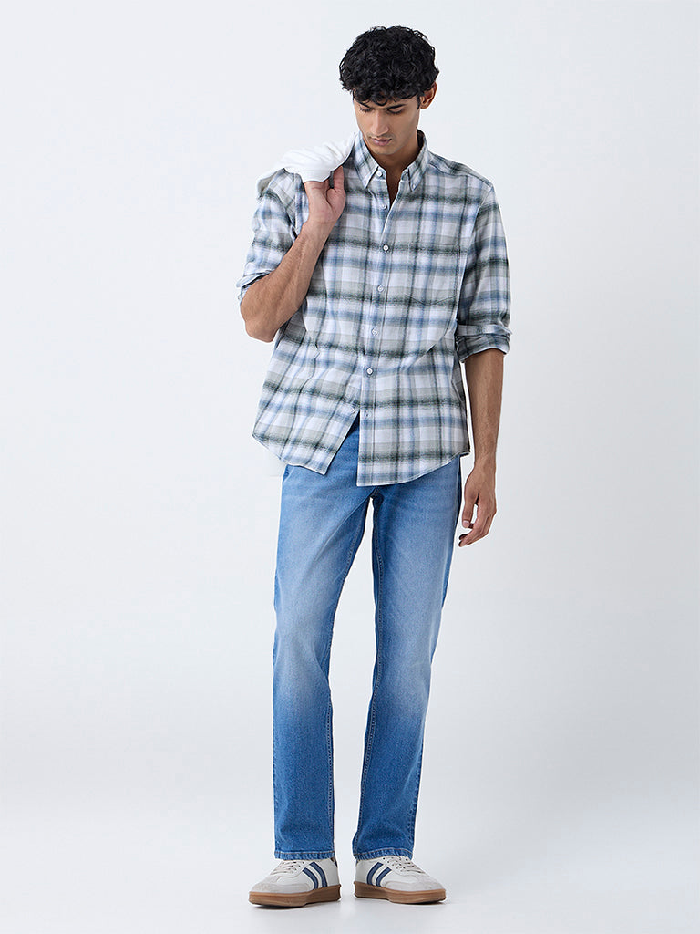 WES Casuals Green Checkered Relaxed-Fit Cotton Shirt