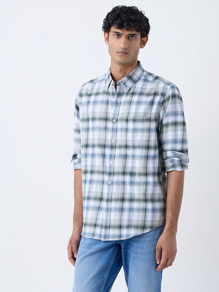 WES Casuals Green Checkered Relaxed-Fit Cotton Shirt - Image 2
