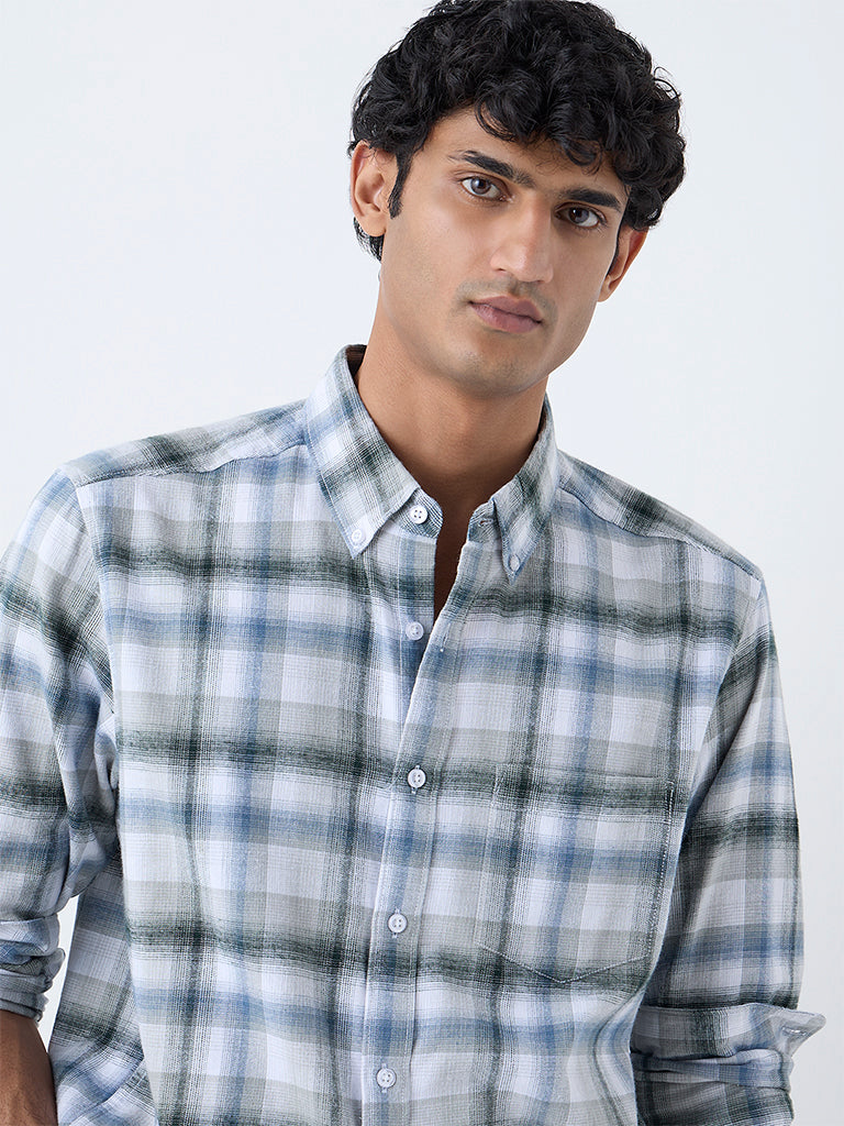 WES Casuals Green Checkered Relaxed-Fit Cotton Shirt - Image 3