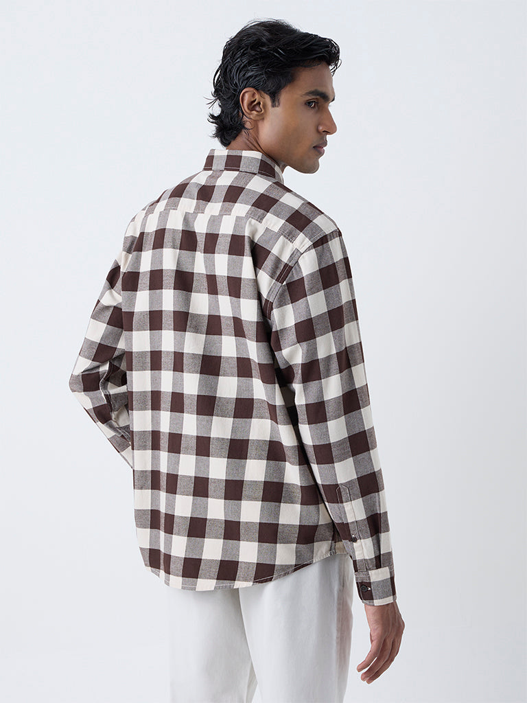 WES Casuals Brown Checks Printed Relaxed-Fit Cotton Shirt - Image 4