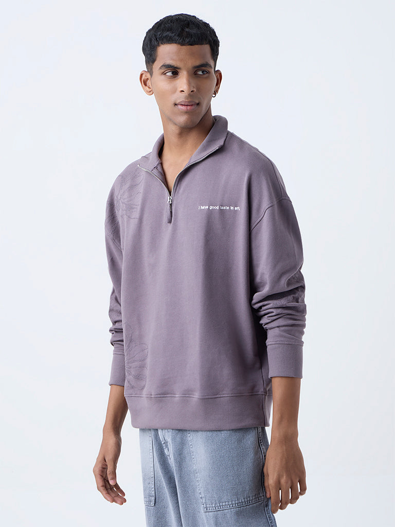 Nuon Mauve Relaxed-Fit Cotton-Blend Quarter-Zip Sweatshirt - Image 2