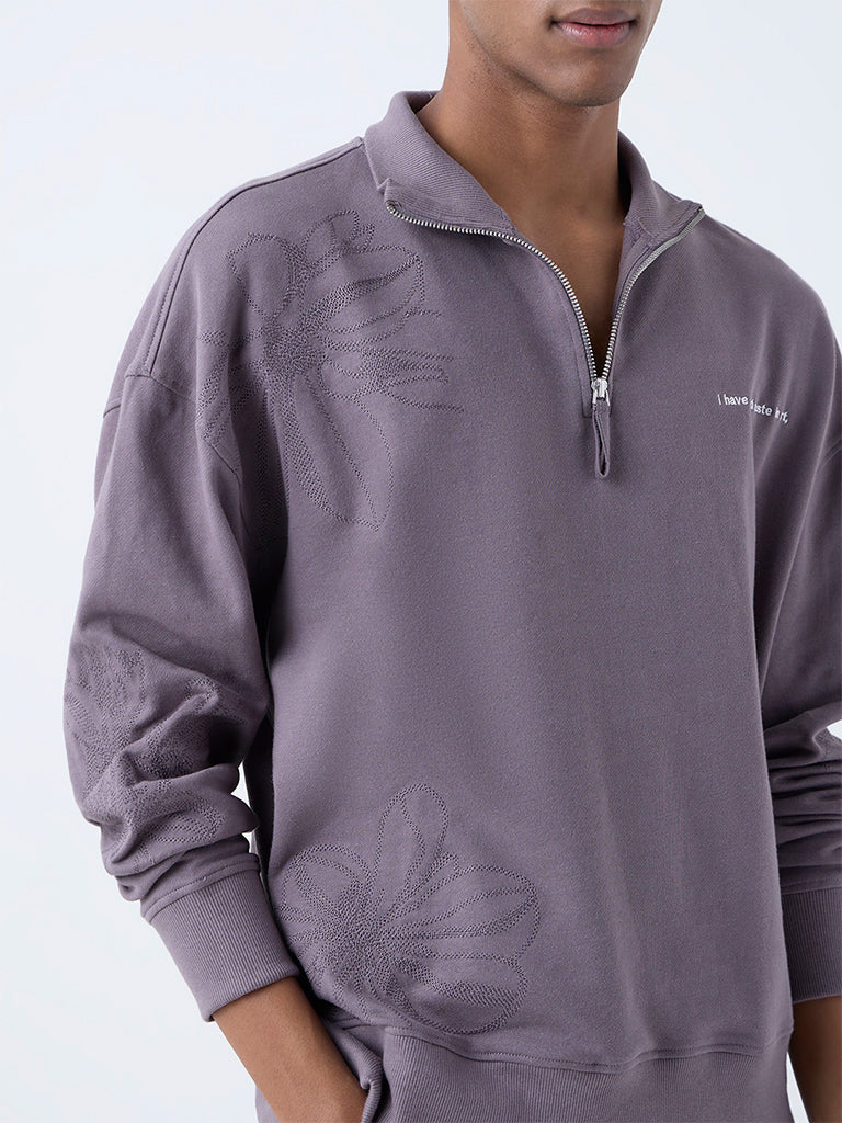 Nuon Mauve Relaxed-Fit Cotton-Blend Quarter-Zip Sweatshirt - Image 3