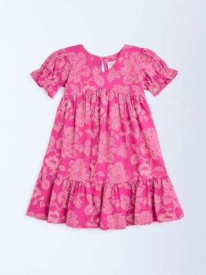 Utsa Kids Pink Bandhani Floral Cotton-Blend Tiered Dress - (2-8yrs)