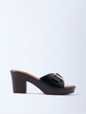 LUNA BLU Black Block Heel Sandals