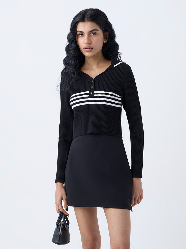 Studiofit Black Striped Ribbed Top