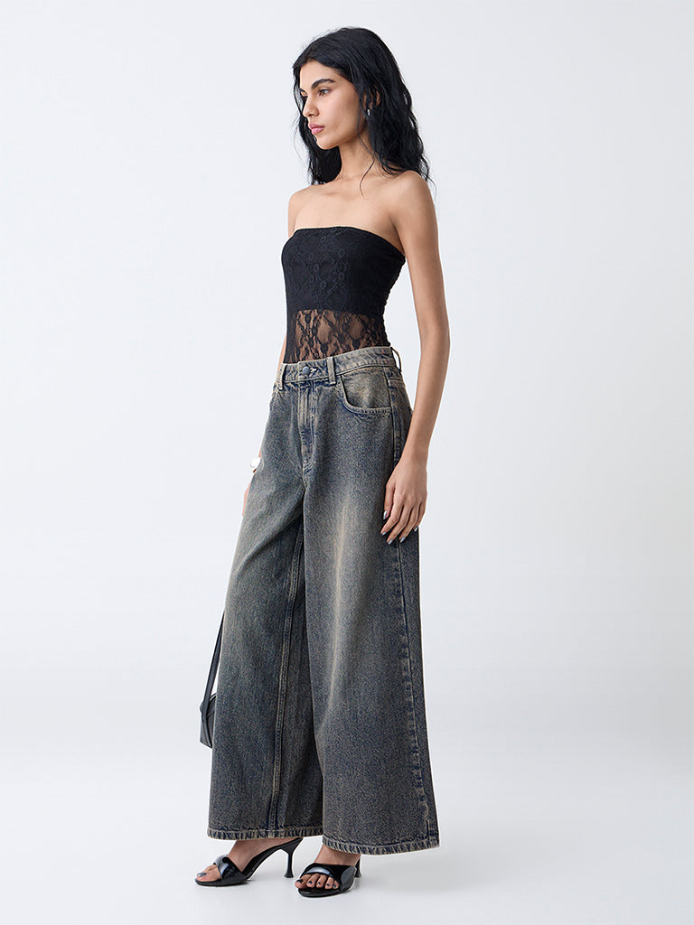 Nuon Black Lace-Detailed Bodysuit - Image 2