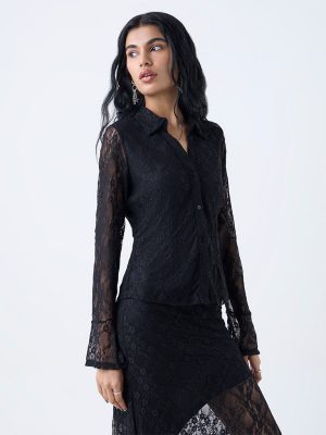 Nuon Black Lace-Detailed Shirt
