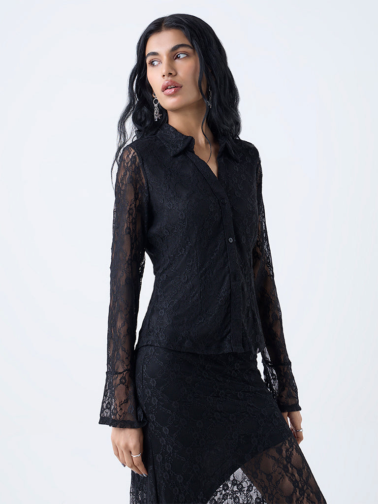 Nuon Black Lace-Detailed Shirt